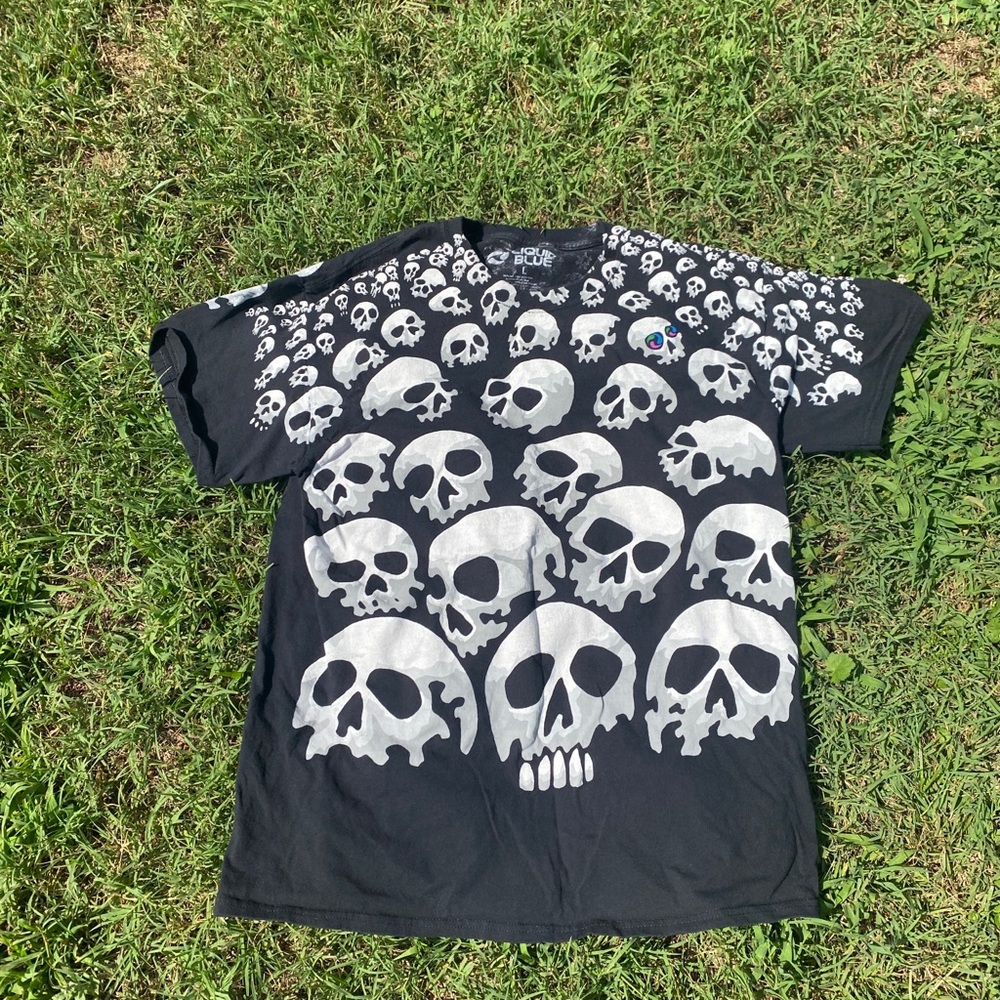 Liquid blue pile of skull shirt